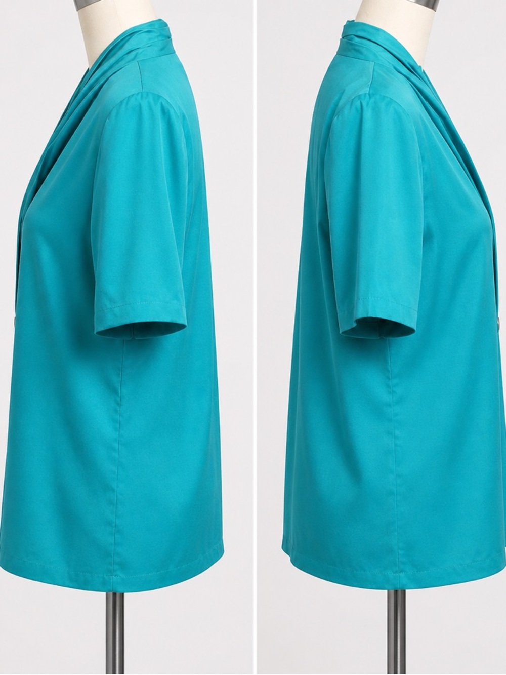 Vintage 70s Teal Pleated Blouse USA Made ILGWU Union Label Size 12 - Picture 3 of 7